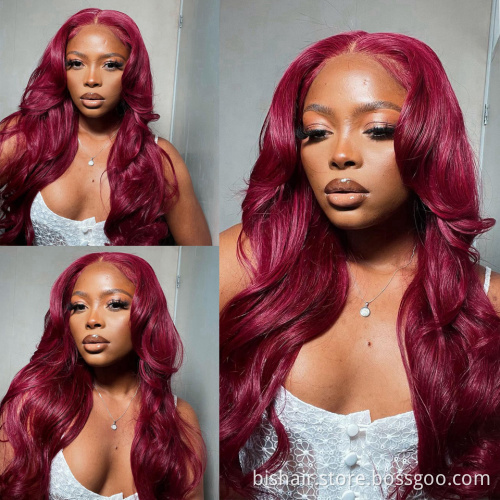 BIS 4x4 Lace Frontal Wig For Women Pre-Plucked Transparent Lace Brazilian Body Wave Human Hair Wigs Red Color 150% Density
